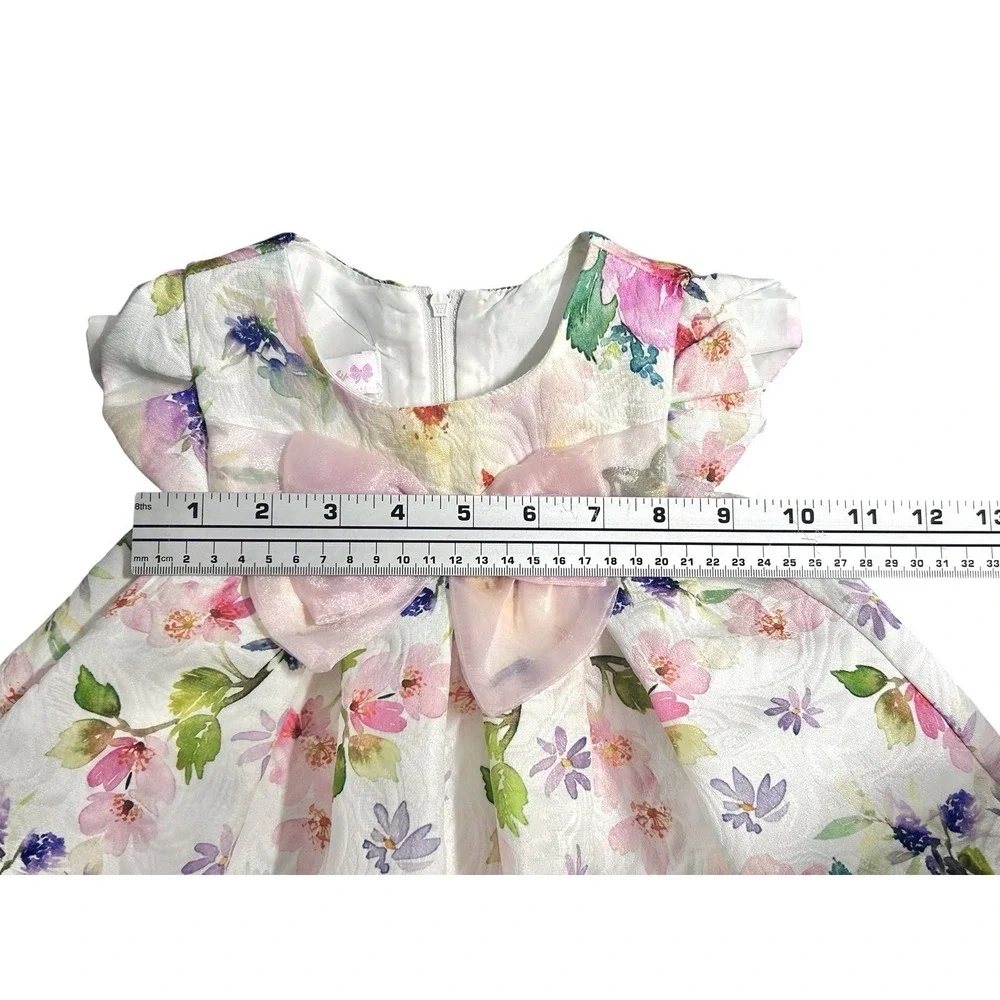 Bonnie Baby Girls Dress Floral Spring Summer 12 Months ‎ Bow Lined Textured Zip